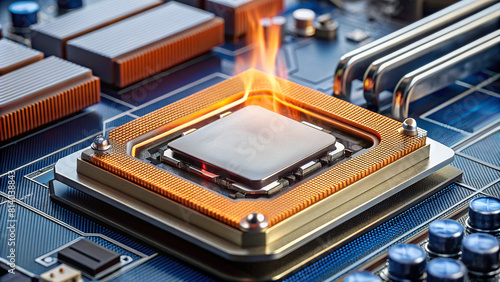 Detailed view of a thermal paste application on a CPU, highlighting its role in improving heat transfer. 