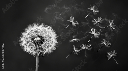 A whimsical dandelion, its feathery white seeds dispersing into the air with the slightest breeze, symbolizing freedom and wishes.