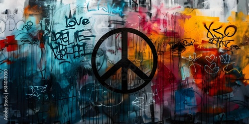 Vibrant Urban Graffiti Collage Featuring Peace Sign  Love  and Positive Messages. Concept Urban Graffiti  Peace Sign  Love  Positive Messages  Vibrant Collage