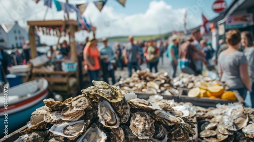 The Galway International Oyster Festival in Ireland celebrating the start of the oyster season with a feast of fresh oysters seafood and local brews accompanied by live music and traditional Irish dan photo