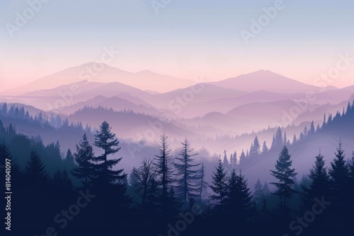A scenic view of a mountain range with trees in the foreground. Ideal for nature and travel concepts © Ева Поликарпова
