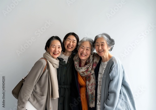 AI generated illustration of middle-aged female friends happily laughing on a white background photo