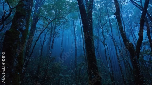 Aokigahara Forest, where ancient trees and shadows intertwine.