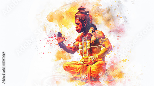 Hanuman performing sacred ritual for divine blessings in digital watercolor on white background photo