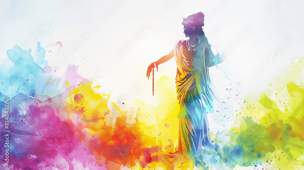 Fototapeta premium Beautiful digital painting of lord Krishna as the Supreme Guru guiding towards righteousness on a white background.