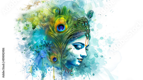 Beautiful digital painting of lord Krishna with peacock feather crown, symbolizing divine grace perfect for your home decor