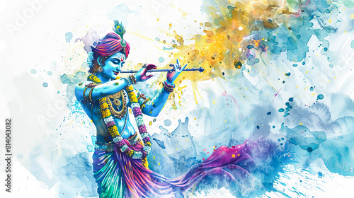 Beautiful digital painting of lord Krishna sharing wisdom from the Bhagavad Gita on a white background photo