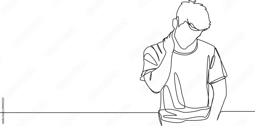 continuous single line drawing of man with neck pain, line art vector illustration continuous single line drawing of man with neck pain, line art vector illustration