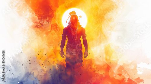 Beautiful digital painting of Lord Rama in glowing sunset scenery
