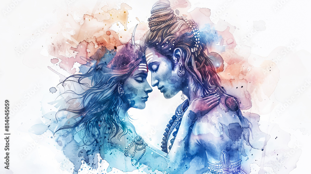 Beautiful digital painting of lord Shiva and Parvati in a divine ...