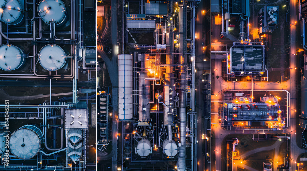Aerial view of oil refinery at night Aerial view of oil refinery at night