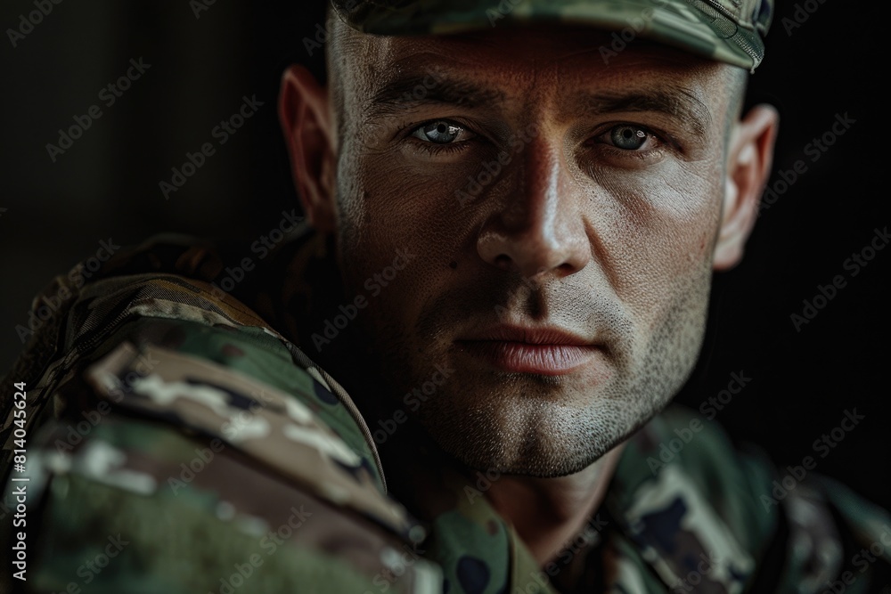 Man in military uniform is looking at camera Man in military uniform is looking at camera
