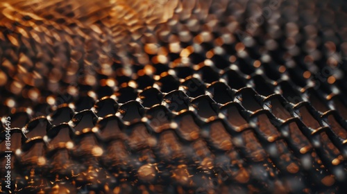 Close up of metal mesh with dark brown color