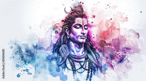 Beautiful digital painting of lord Shiva with a powerful aura, radiating divine energy on a white background. photo
