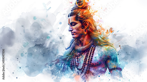Beautiful digital painting of lord Shiva as Pashupatinath, the lord of all creatures, on a white background perfect for home decor photo