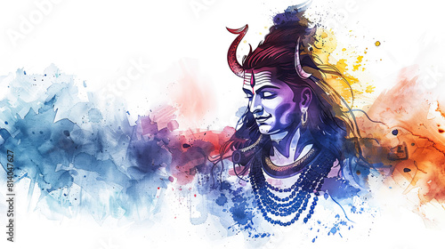 Fierce and divine depiction of lord Shiva as Rudra in digital watercolor on white background perfect for your spiritual artwork needs
