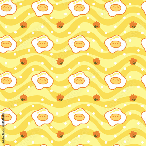 adorable yellow egg and tamago pattern seamless background