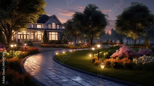 Landscape design with flowers, beautiful residential © Ирина Рычко