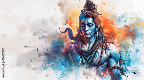 Beautiful digital painting of lord Shiva with divine serpent on white background for sale
