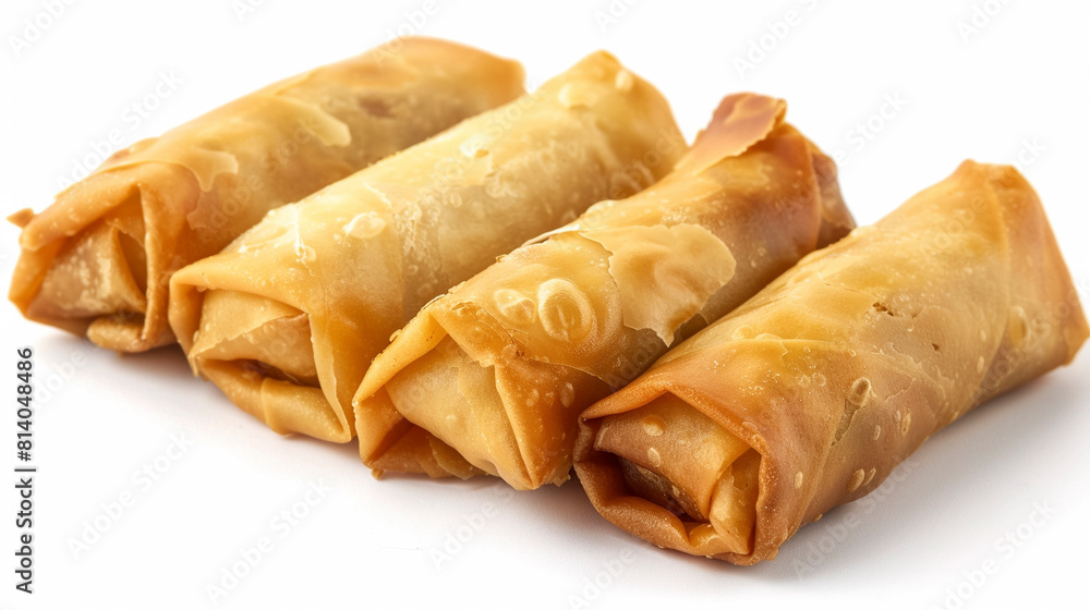 Close-Up of Crispy Egg Rolls on Neutral Background Close-Up of Crispy Egg Rolls on Neutral Background