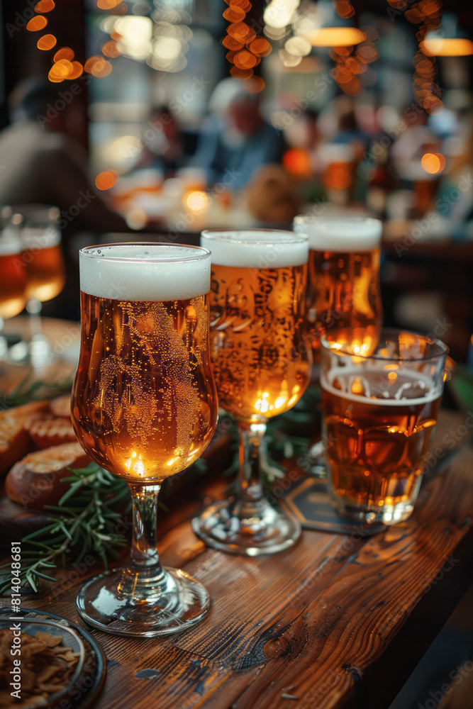 Visualization of a festive beer festival, where different types of barley beers are celebrated and tasted,