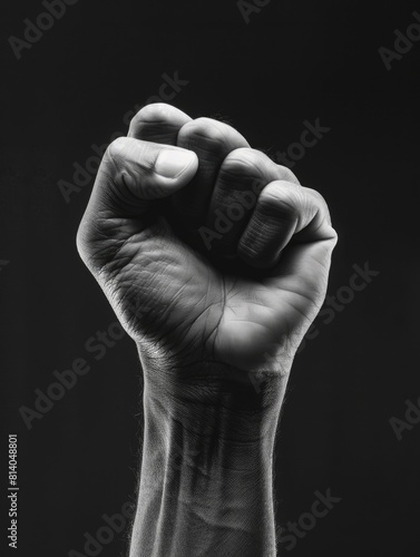 Hand with fist raised in air
