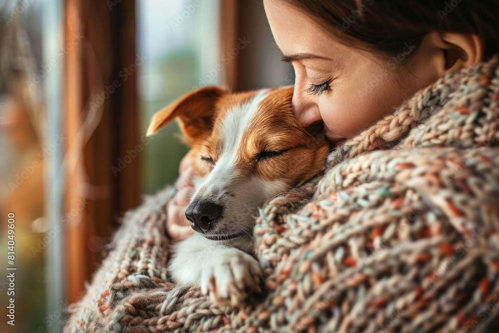 close up of a female hugging her dog close up of a female hugging her dog