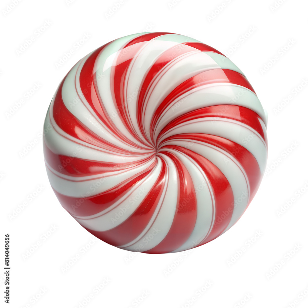 A red and white striped swirled candy resembling a peppermint A red and white striped swirled candy resembling a peppermint