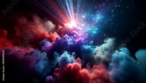 Colorful nebula Illumination  A mystical scene where thick  swirling smoke fills a dark background