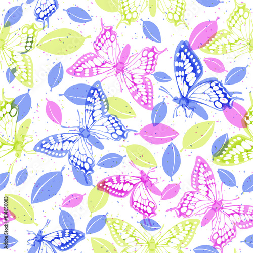 Decorative seamless pattern with butterflies printed on a risograph. Seamless background for fabrics  textiles  packaging and wallpaper. Vector illustration