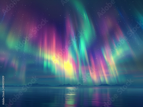 Digital art showcasing a vibrant rainbow arcing across a dark blue night sky with glowing stars