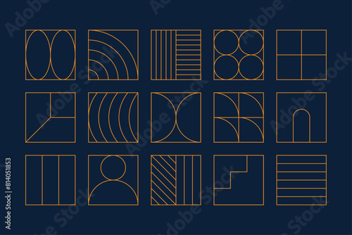 Set of vector geometric linear shapes inspired by Art Deco photo