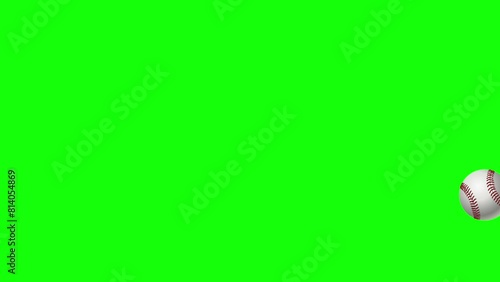 4K five animated baseball bounces left to right on the screen on a greenscreen background. 