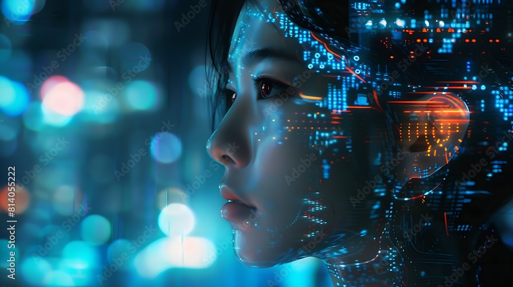 Digital Woman with Futuristic Data Visualization Digital Woman with Futuristic Data Visualization