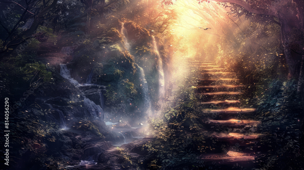 Fototapeta premium A path that leads up to the heavens, where light shines brightly.