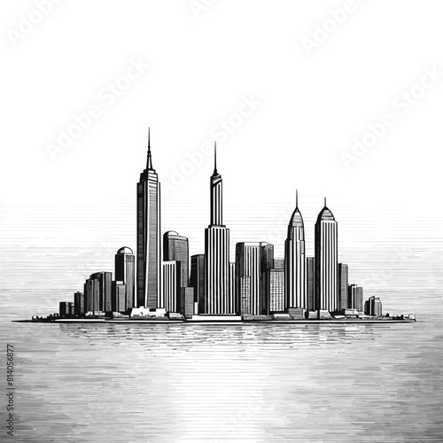 Hand Drawn City Skyline Engraved Line Drawing City Skyline