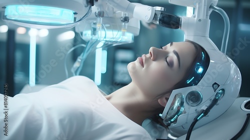 An advanced medical robot performing a delicate surgical procedure with precision and accuracy.