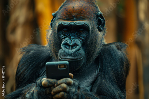 Gorillas with voice-to-text technology, able to communicate verbally with humans through a digital interface, photo