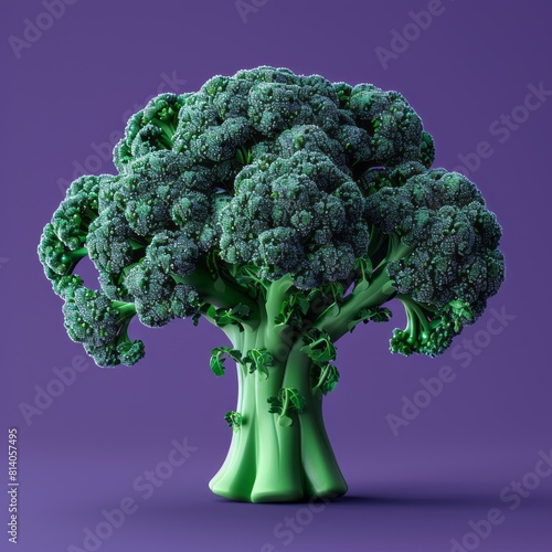 Raw broccoli isolated on purple background. Super food. Nutrition and low calory count. Detox and diet. Vegan vegetable. photo