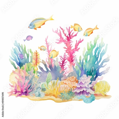 A beautiful watercolor illustration of a coral reef