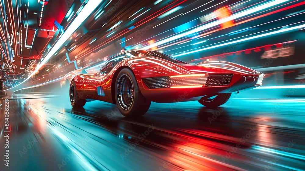 Retro-futuristic car race, blending speed, style, and thrilling competition