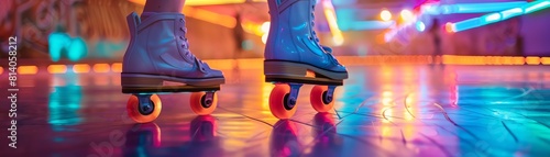 Retro themed roller skate disco, where beats and wheels align photo