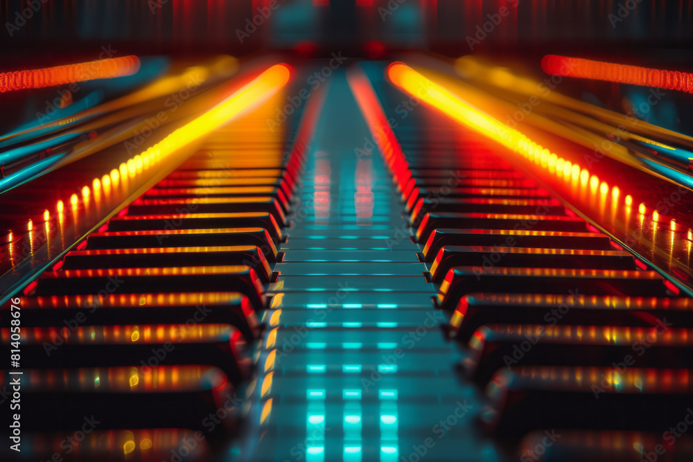 Visualization of a piano's arpeggio, ascending and descending lines in a chromatic scale of colors. Visualization of a piano's arpeggio, ascending and descending lines in a chromatic scale of colors.