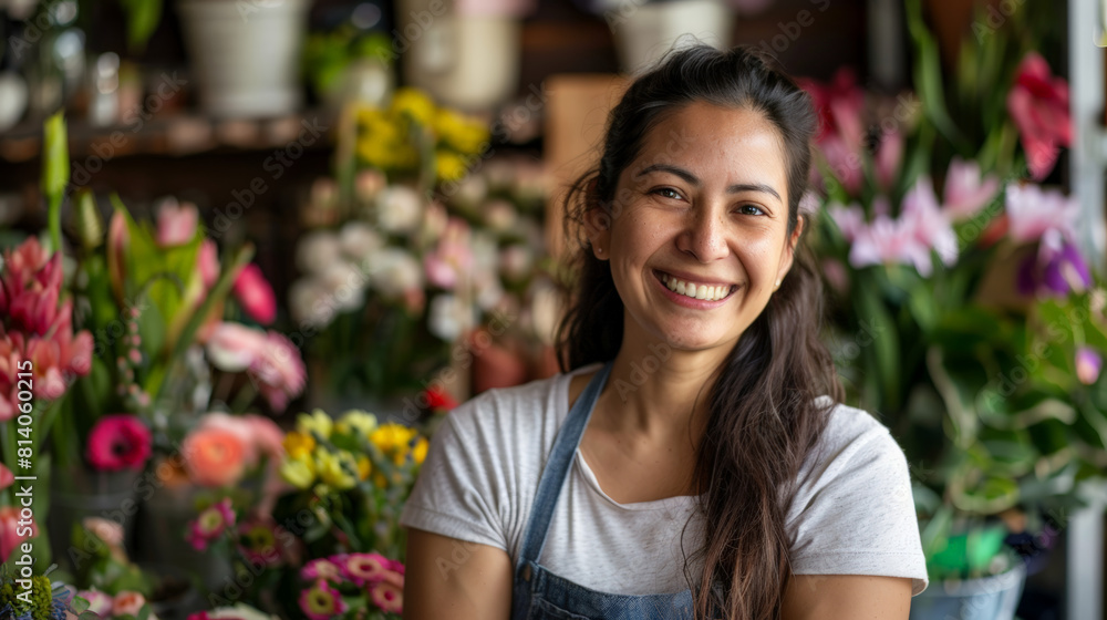 smiling hispanic woman, small business owner smiling hispanic woman, small business owner