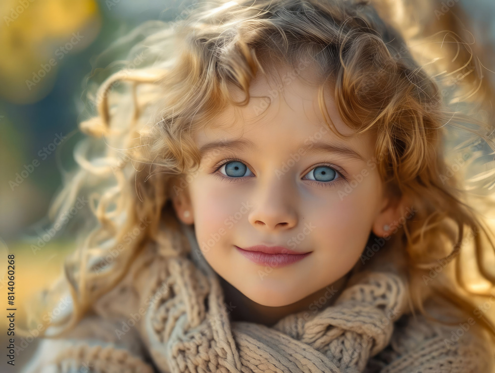 A little girl with curly hair and blue eyes. A little girl with curly hair and blue eyes.