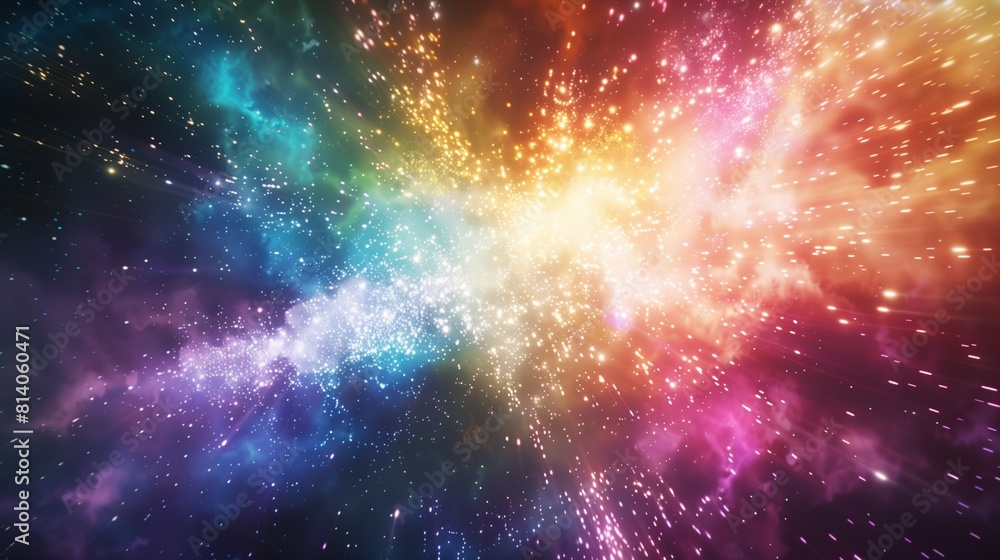 A magical burst of rainbow powder bursting forth like a supernova