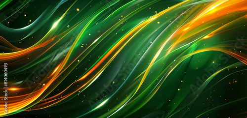 Abstract futuristic design with lush green and bright orange lines.