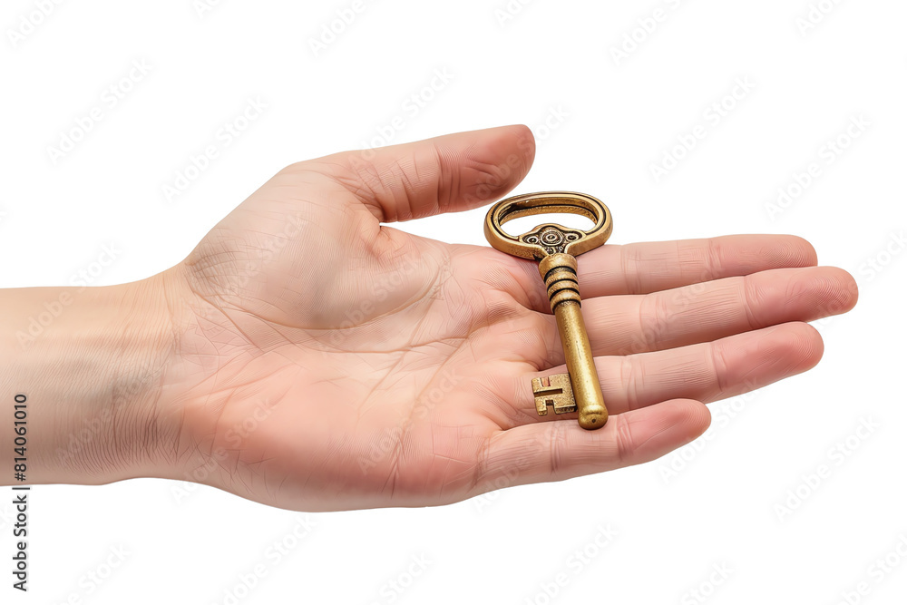 Hand holding a gold key on black background Hand holding a gold key on black background