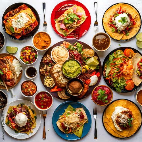 Top View of Mouthwatering Mexican Cuisine Ready for Enjoyment.