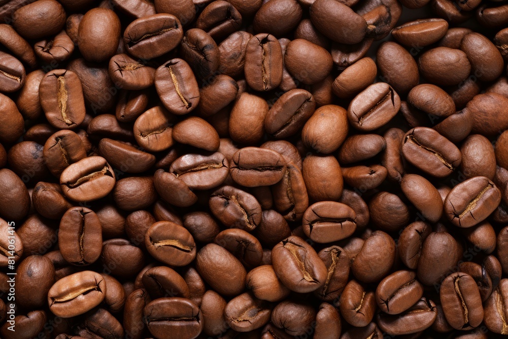 Naklejka premium Aromatic Texture coffee beans banner grain. Arabica breakfast. Generate Ai